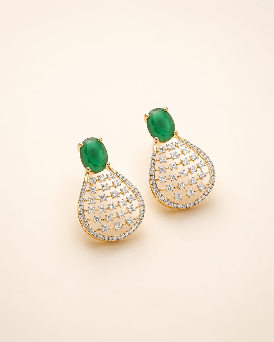 Emerald Dewdrop Diamond Earrings