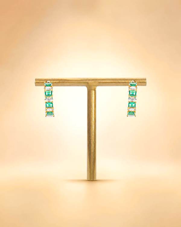 Veridian Baguette Emerald & Diamond Drop Earrings