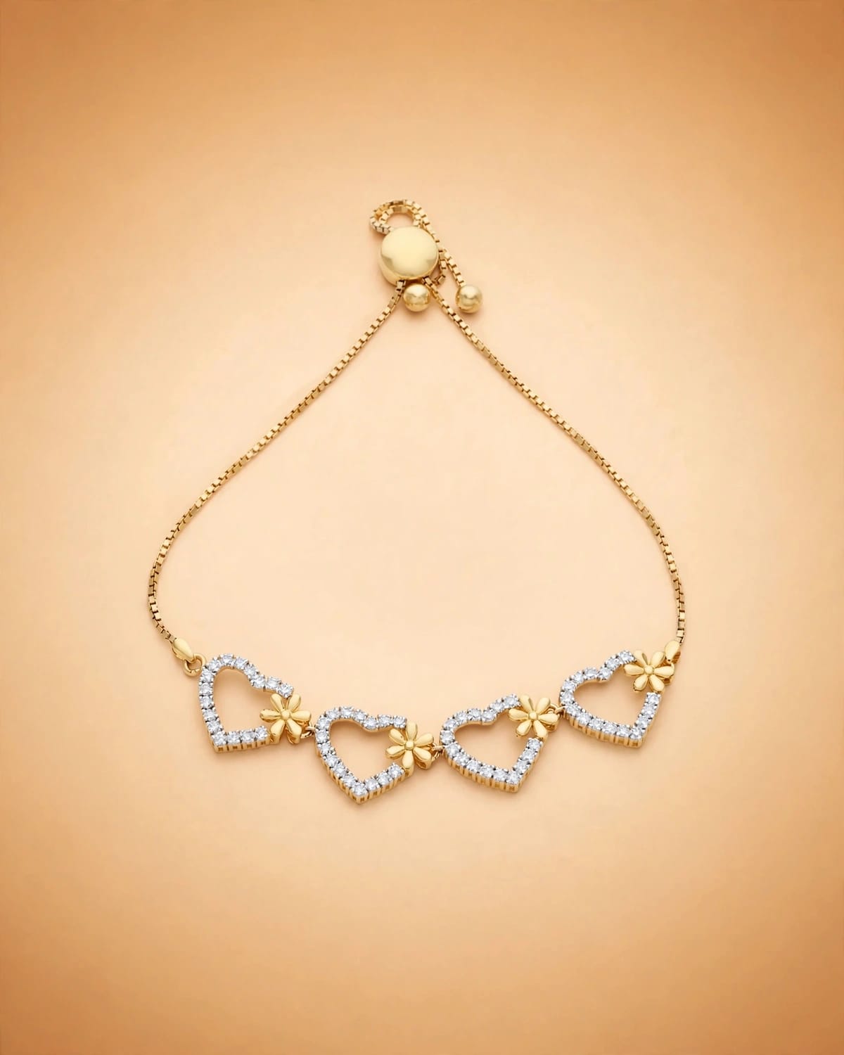 Floral Heart Adjustable Diamond Bracelet