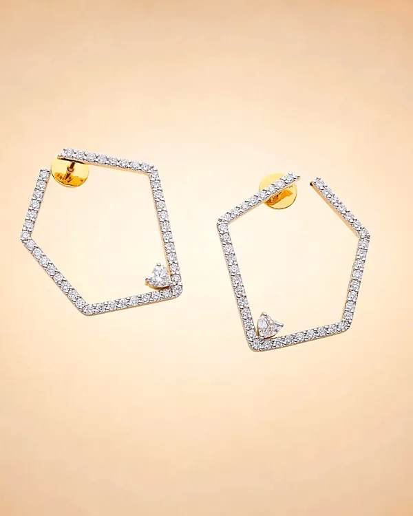 Geometric Pave Diamond Hexagon Stud Earrings