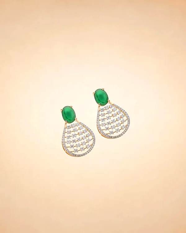 Emerald Dewdrop Diamond Earrings