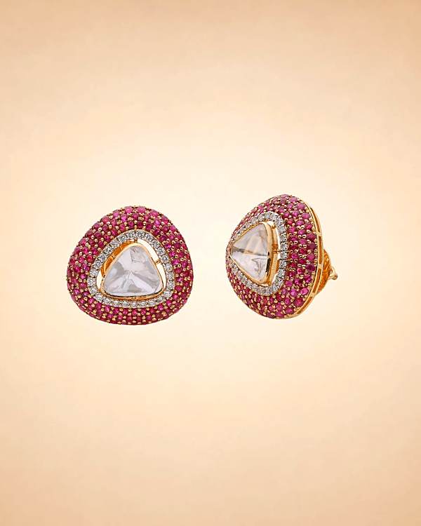 Crimson Bloom Polki Studs