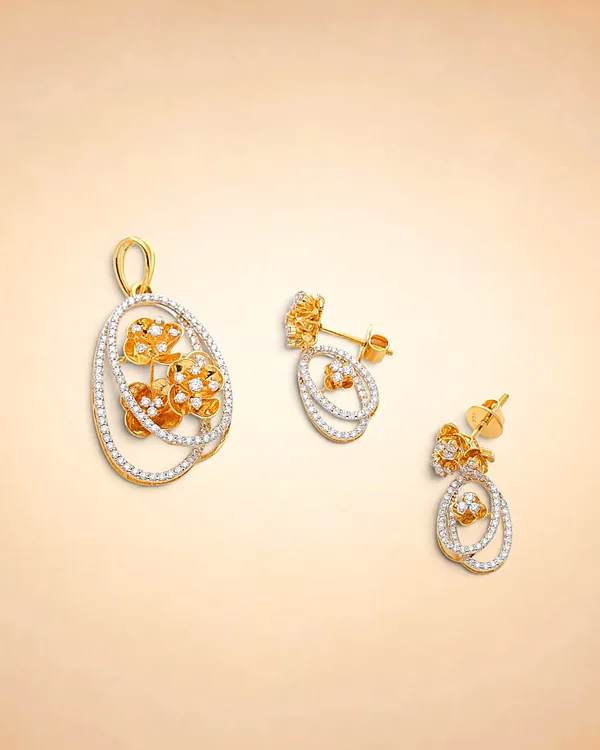 Floral Cascade Diamond Pendant Set