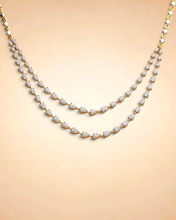 Cascading Pear Diamond Gold Necklace