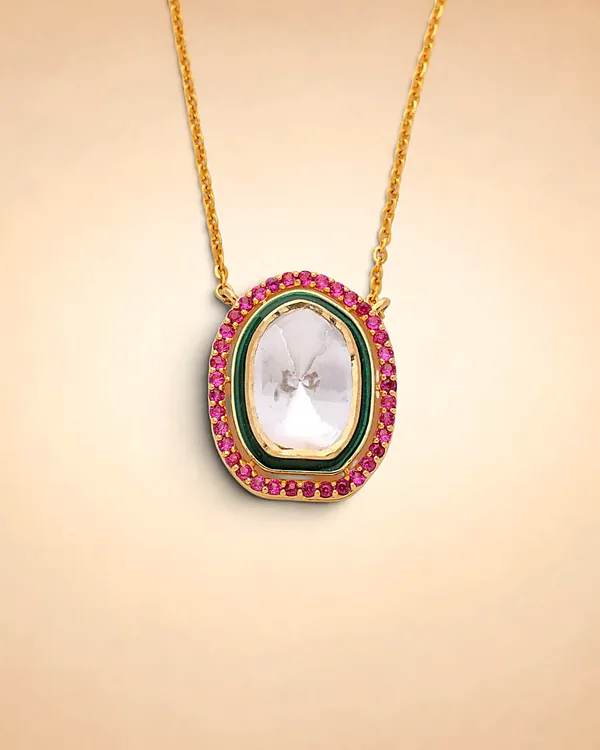 Kundan Enamel Ruby-Halo Necklace