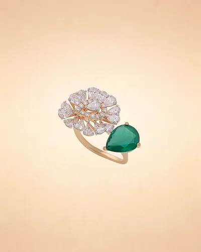 Emerald Dewdrop Diamond Bloom Ring